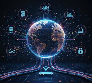 Digital globe of connected nodes representing the internet