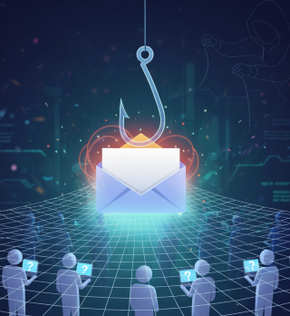 Email icon with a warning symbol representing phishing